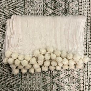 taleen White Shawl/Scarf with Pompom accent